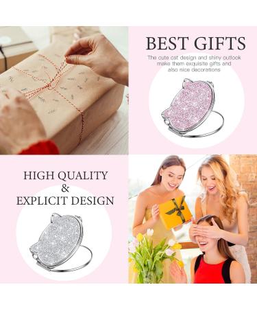 Wesiti Cat Compact Mirror for Purses - Glitter Kawaii Folding Mini Mirror for Women - Travel Makeup Mirror with 2x Magnification - Pink/Silver - Buy Online on GoSupps.com
