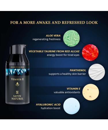 Mens Eye Cream 30ml Powerful Organic Under Eye Cream Anti Aging Wrinkles Dark Circles - Mens Face Cream with Hyaluronic Acid Vitamin E Aloe Vera and Taurine - Eye Care Products by Satin Naturel - Buy Online on GoSupps.com