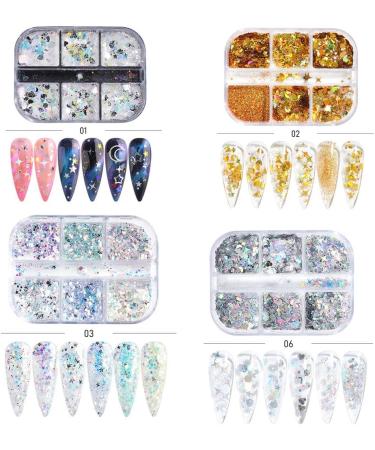 4 Boxes DIY Chunky Sparkly Slices Holographic Nail Sequins Summer Star Moon Glitter Flakes - Buy Online on GoSupps.com