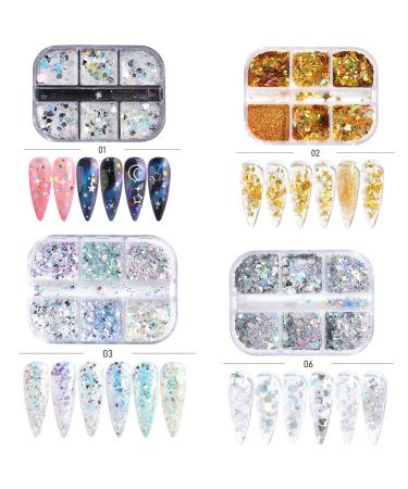 4 Boxes DIY Chunky Sparkly Slices Holographic Nail Sequins Summer Star Moon Glitter Flakes
