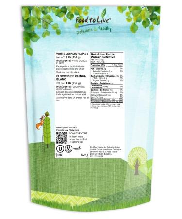 White Quinoa Flakes 1lb - Pressed Whole Grain Seeds, High Protein, Riboflavin, Raw, Kosher, Vegan - Ideal Oatmeal Substitute for Baking, Yogurt, Granola - Bulk Pack of 1 - Buy Online on GoSupps.com