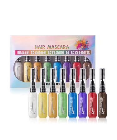 Ensemble de peignes craie pour cheveux ensemble de peignes de couleur craie pour cheveux temporaires - Ensemble de teinture de mascara pour femmes - Teinture de couleur de temporaire 8 co UN 1 unit (Lot de 1)