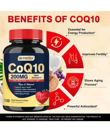CoQ10 200mg Enhanced Absorption with Vitamin E PQQ & Black Pepper | Heart & Energy Support Supplement | 120 Servings - Buy Online on GoSupps.com