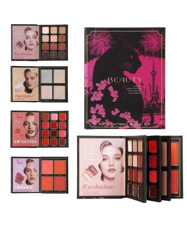 Nkmifeg Makeup Palette Book 4 Layers Long Lasting Foldable Multifunction Beauty Supplies Contour Palette and Blush for Mature Women Artists Wedding Prom Office Evening Fashion