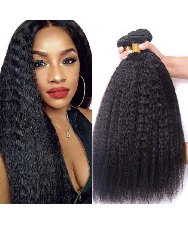 Ifly Brazilian real hair yaki human hair 3 bundle (10 12 14 inches) Kinky Straight Human Hair Bundles 100% unprocecious virgin human hair extensions real hair natural black color (10 12 14 inch)
