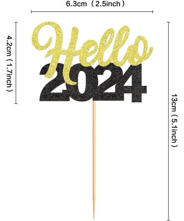 30 Pcs Glitter Happy New Year Cupcake Toppers 2024 Gold Black Cupcake topper Cheers to 2024 Cake Picks for New Years Eve Party Decoration (Hello) - Buy Online on GoSupps.com
