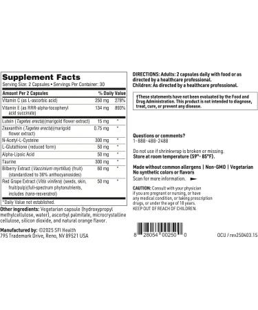 Klaire Labs SFI Health Ocuthera - Hypoallergenic Lutein, Zeaxanthin & Bilberry Extract Formula for Antioxidant Eye Support (60 Capsules) - Buy Online on GoSupps.com