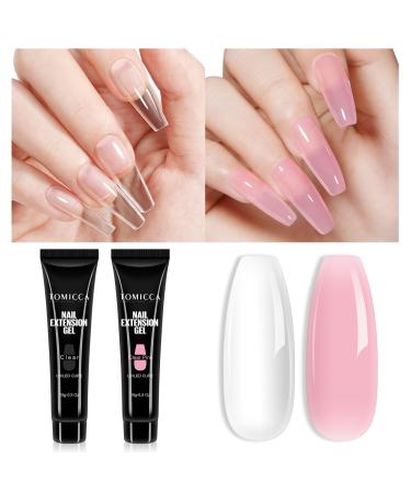 Tomicca 2 colors acrylic gel for nails Clear & Rosa Set Quick Extender Polygel for Gelnails Long-lasting & natural look for beginners & salon professionals 2*15g Clear & Clear Pink