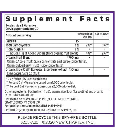 New Chapter Organic Elderberry Gummies - 60 Vegan Whole-Food Gummies for Immune Support - Buy Online on GoSupps.com