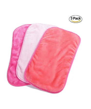 Ukey Makeup Remover Cloth Reusable Facial Cleaning Towel to Gentle Wipe Your Face Clean Microfiber towel for Cosmetic Sunscreen Oil Dirt Set of 3(Pink/Rosy/Red)