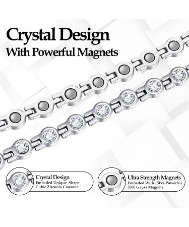 Magnetic Bracelet for Women | Titanium Steel with Cubic Zirconia | Ultra Strength Magnets | Jewelry Brazaletes | B-silver - Buy Online on GoSupps.com