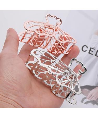 WLLHYF 2 Pcs Butterfly Hair Clips - Non-Slip Metal Claw Clips in Silver & Rose Gold for Women and Girls - Cute Fashion Hair Accessories - Buy Online on GoSupps.com