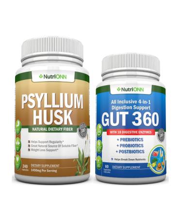 NutriONN Psyllium Husk Capsules & 4-in-1 Digestive Enzymes Combo - Targeted Gut & Digestive Health Support