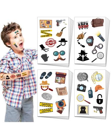 20 Sheets Secret Agent Spy Detective Temporary Tattoos Mystery Detective Clue Party Favors Accessories Decorations Spy Game Kit for Kids Boys