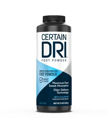 Certain Dri Foot Powder for Men and Women (1pk), Shoe Deodorizer, Maximum Sweat Absorption & Odor Control, 8 Ounces