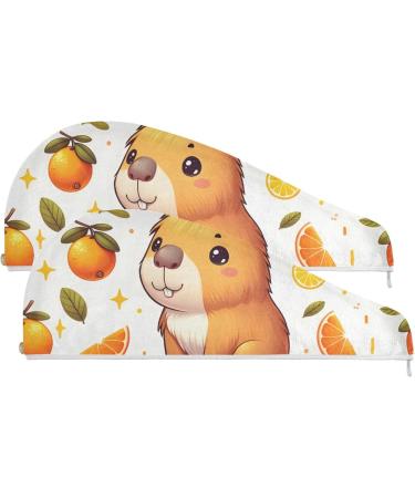 Funny Baby Capybaras Hair Towel 2 Pack | Super Absorbent Quick Dry Turbans for Women & Girls - Buy Online on GoSupps.com