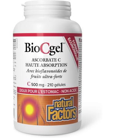 Natural Factors BioCgel 500 mg 210 softgels Value Size High Absorption Vitamin C pH-Neutral Gentle on the Stomach Helps in the Development and Maintenance of Bones Cartilage Teeth & Gums Supports Immune Function - Buy Online on GoSupps.com