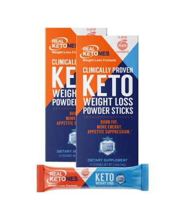 Real Ketones Peach - Exogenous Keto D BHB + Caffeine + Electrolytes - Drink Mix Pre Workout Powder 20 Packets - Rapid Ketosis