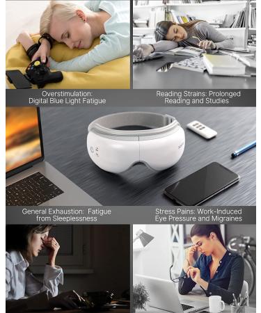 RENPHO Eye Massager for Migraines with Heat Compression, Remote Control, Bluetooth - Rechargeable Eye & Temple Massage Mask for Relaxing Eye Strain, Dark Circles, Bags, Dry Eyes - Improve Sleep | A-white - Buy Online on GoSupps.com