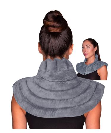 Neck & Shoulder Wrap - Weighted Microwavable Hot & Cold Compress | Moist Heat Heating Pad & Ice Pack for Injuries Reusable Therapy for Instant Pain Relief, Tension, Stress, Upper Back, Swelling (Grey)