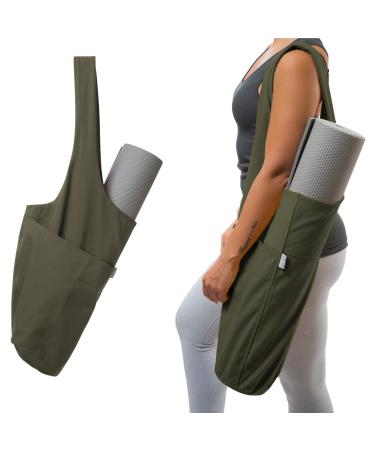 Yogiii Yoga Mat Bag | The ORIGINAL YogiiiTote | Yoga Mat Carrier Tote Sling w/Large Side Pocket & Zipper Pocket | Fits Most Size Mats Olivine Green