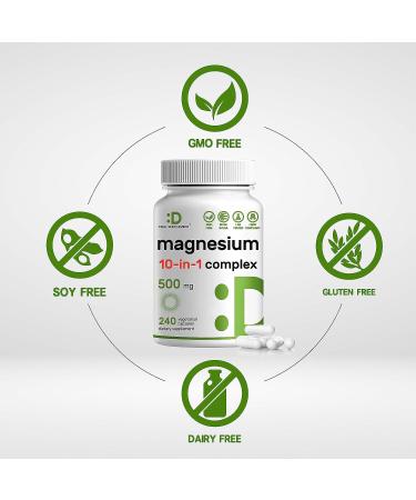500mg Magnesium Complex Supplement - 240 Veggie Capsules, 10-in-1 Blend for Muscle, Joint & Relaxation Support - Chelated for Easy Absorption - Buy Online on GoSupps.com