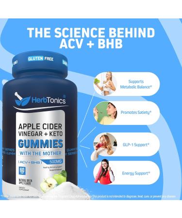 Herbtonics Keto Apple Cider Vinegar Gummies - Digestion & Detox Support - Sugar Free BHB Advanced Formula for Keto Support - Raw ACV with The Mother - 120 Vegan ACV Gummies 60 Count (Pack of 2) - Buy Online on GoSupps.com