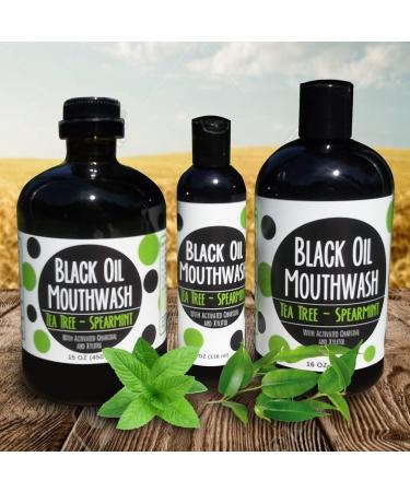Coconut/Avocado/Sesame Black Oil Mouthwash, Sweet & Delicious, with Charcoal & Xylitol for Oil Pulling, 15 oz Black Oil Mouthwash Glass Bottle (Tea Tree - Spearmint) - Buy Online on GoSupps.com