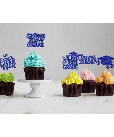 JKQ 32 Pieces 8th Grade Grad Cupcake Toppers Blue Glittery Eighth Grade Graduation Cupcake Decorations Class of 2024 Peace out 8th Grade Cupcake Picks for Middle School Grad Party Cupcake Decorations - Buy Online on GoSupps.com