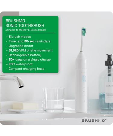 Brushmo Electric Sonic Toothbrush BM02 - Rechargeable with 3 Modes Timer & Compatible with Philips Sonicare - Long Lasting Battery - White - Buy Online on GoSupps.com