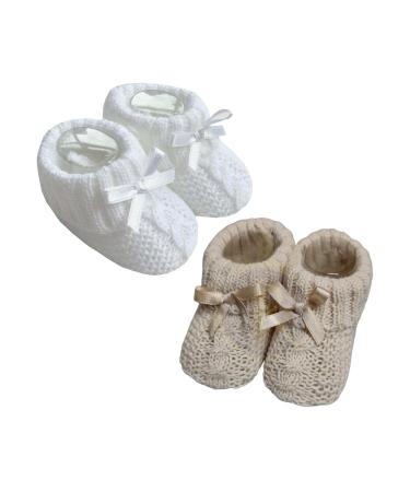 Royal Icon Newborn Baby Boys Girls Booties Baby Booties with Bow Soft Knitted Baby Bootees 0-3 Month Newborn Booties for Babies Ideal for Indoor and Outdoor Use RI354 3 Months White Coffee Ri354