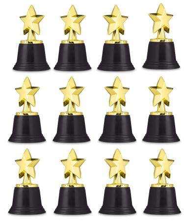 Neliblu Star Gold Award Trophies 4.5" Gold Star Trophy for Small Awards, Winners, Academy Awards and Hollywood Parties, Awards and Trophies Bulk Pack of 12