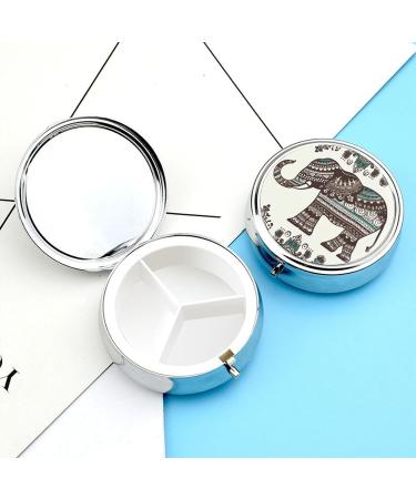 Bohemian Elephant Round Pill Box - Decorative 3 Compartment Portable Pill Organizer | International Shipping - Buy Online on GoSupps.com