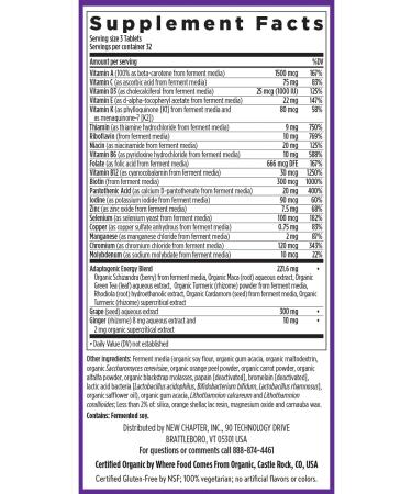New Chapter Energy Supplement - Perfect Energy Multivitamin for Balanced Energy + Stress Support with B Vitamins + Vitamin D3 + Organic Non-GMO Ingredients - 96 ct 96.0 Servings (Pack of 1) Energizing Multivitamin - Buy Online on GoSupps.com