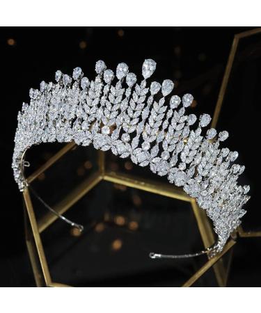 Aoligrace Wedding Queen CZ Pageant Crown - Silver Tall Cubic Zirconia Tiara for Women - Buy Online on GoSupps.com