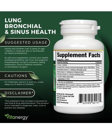 Vitanergy Sinus Lung & Bronchial Health Support | NAC Bromelain Marshmallow Mullein Wild Cherry Ivy | Mucus Allergies Relief | 90 Tablets - Buy Online on GoSupps.com