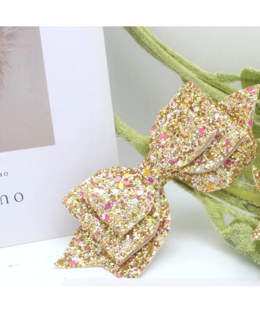 12 Large Glitter Hair Bows - 5 Inch Gold Sequins Clips for Girls, Teens, Women - Buy Online on GoSupps.com