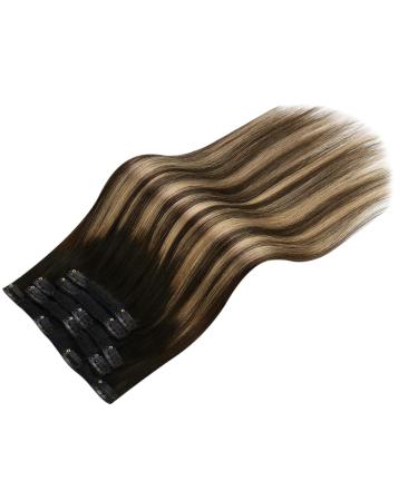 Moresoo Balayage Clip In Hair Extensions - Real Hair Ombre #1B/4/18 & #1B/4/14 - 5pcs 80g 35cm - Double Broken Black to Dark Brown & Dark Blonde - Buy Online on GoSupps.com