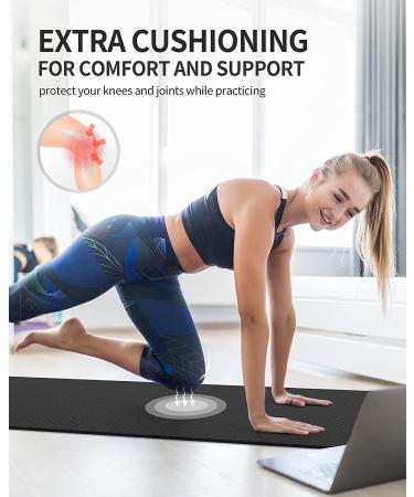 CAMBIVO Extra Thick Yoga Mat 72x24x0.24 inch - Professional TPE Workout Mat for Yoga, Pilates, Floor Exercises - Black with Carrying Strap | Men Women Kids - Buy Online on GoSupps.com