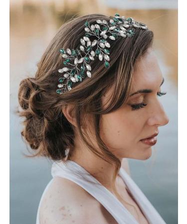 IYOU Crystal Bridal Hair Vines Rhinestone Green Bride Headband Guest Party Wedding Hair Accessories for Women - Buy Online on GoSupps.com