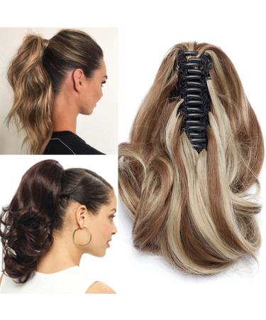 Tess ponytail hair part ponytail extensions hair extension clip in synthetic hair for braid hair part hair extensions wavy 12 "(30cm) -110g light brown/medium blonde
