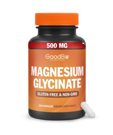 Magnesium Glycinate - High Absorption Magnesium Supplement 500mg Per Serving for Stress Relief Sleep Heart and Bone Health Nerve Support - Non-GMO Gluten-Free Gentle on Stomach 240 Capsules 240 Count (Pack of 1)