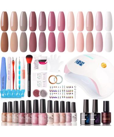 Gellen Gel Nail Polish Kit with U V LED Light 72W Nail Dryer 12 Gel Nail Colors No Wipe Top Base Coat Nail Art Decorations Manicure Tools All-In-One Manicure Kit Classic Nudes Nude Pink - Buy Online on GoSupps.com