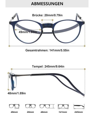 Lanomi Round Oval Reading Glasses for Men & Women - Magnetic Closure Light Reading Aid with Elastic Silicone Straps Blue 1.5x - International Shipping Available - Buy Online on GoSupps.com