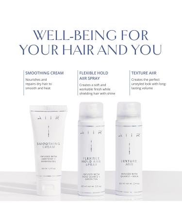 AIIR Professional Travel Size Haircare Bundle - Texture Spray Smoothing Cream Flexible Hold Hairspray & Travel Bag Vegan Hair Care Infused with Crystals Clean Beauty Travel Haircare Bundle - Buy Online on GoSupps.com