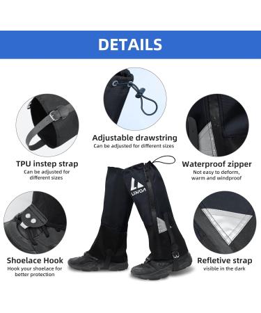 Lixada Waterproof Gaiters for Men & Women - Outdoor Protection from Snow Rain & Insects for Hiking Hunting & Cycling - Durable Rain Gaiters Black - Buy Online on GoSupps.com
