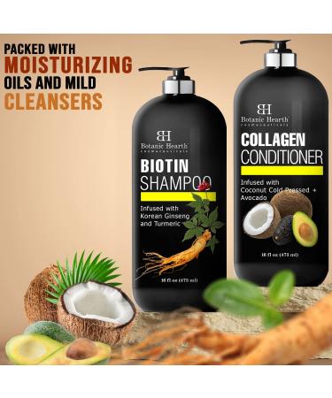 Botanic Hearth Biotin Shampoo and Conditioner Bundle - Hair Loss Solution with Collagen, Ginseng, Turmeric, Avocado & Coconut - 16 fl oz x 2 - Buy Online on GoSupps.com
