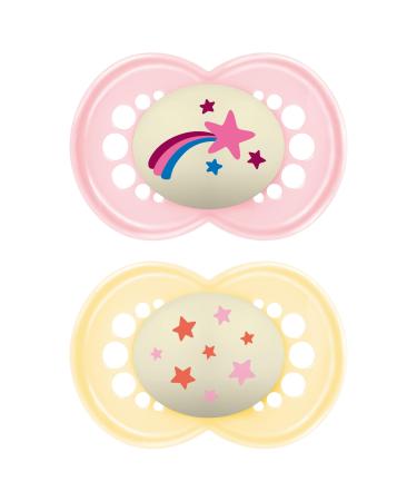 MAM Original Night pacifiers in a set of 2 SkinSoft silicone with pacifier holder 16+ months pink
