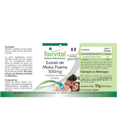 Fairvital Muira Puama Extract 500mg - Vegan - High Dosage - 90 Capsules - Buy Online on GoSupps.com