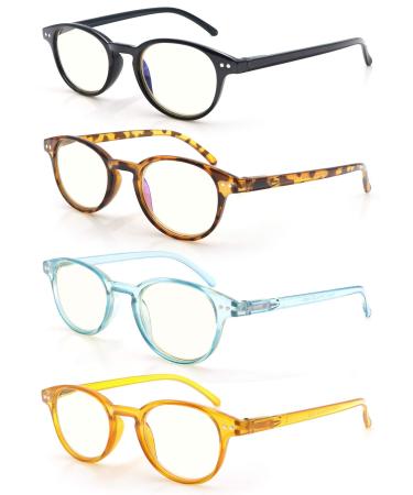 Reading Glasses Women Blue Light Blocking Small Round Readers +2.00 Blue Ray Magnifying Cheaters for Small Head/Petite Face 4 Pack 4 Mix Color 2.0 x